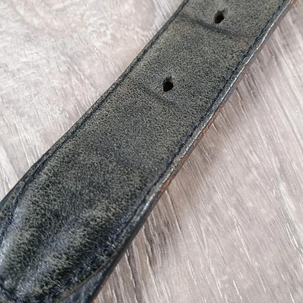 Genuine American Bison Leather Belt USA Tooled‎ Western Buck Lace Worn  Black